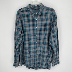 George &‎ Martha Men's Blue Plaid Button Down Relaxed Fit Flannel Shirt Size XL